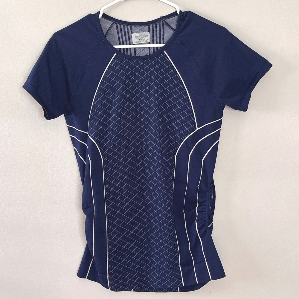 Athleta Athletic Top Women's M Navy Blue Short Sleeve Reflective Activewear‎